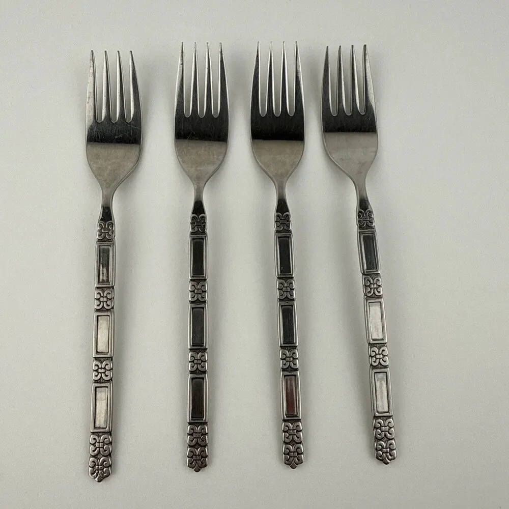 Oneida Community MADRID No Black Accent Stainless Salad Fork Flatware Lot Of 4